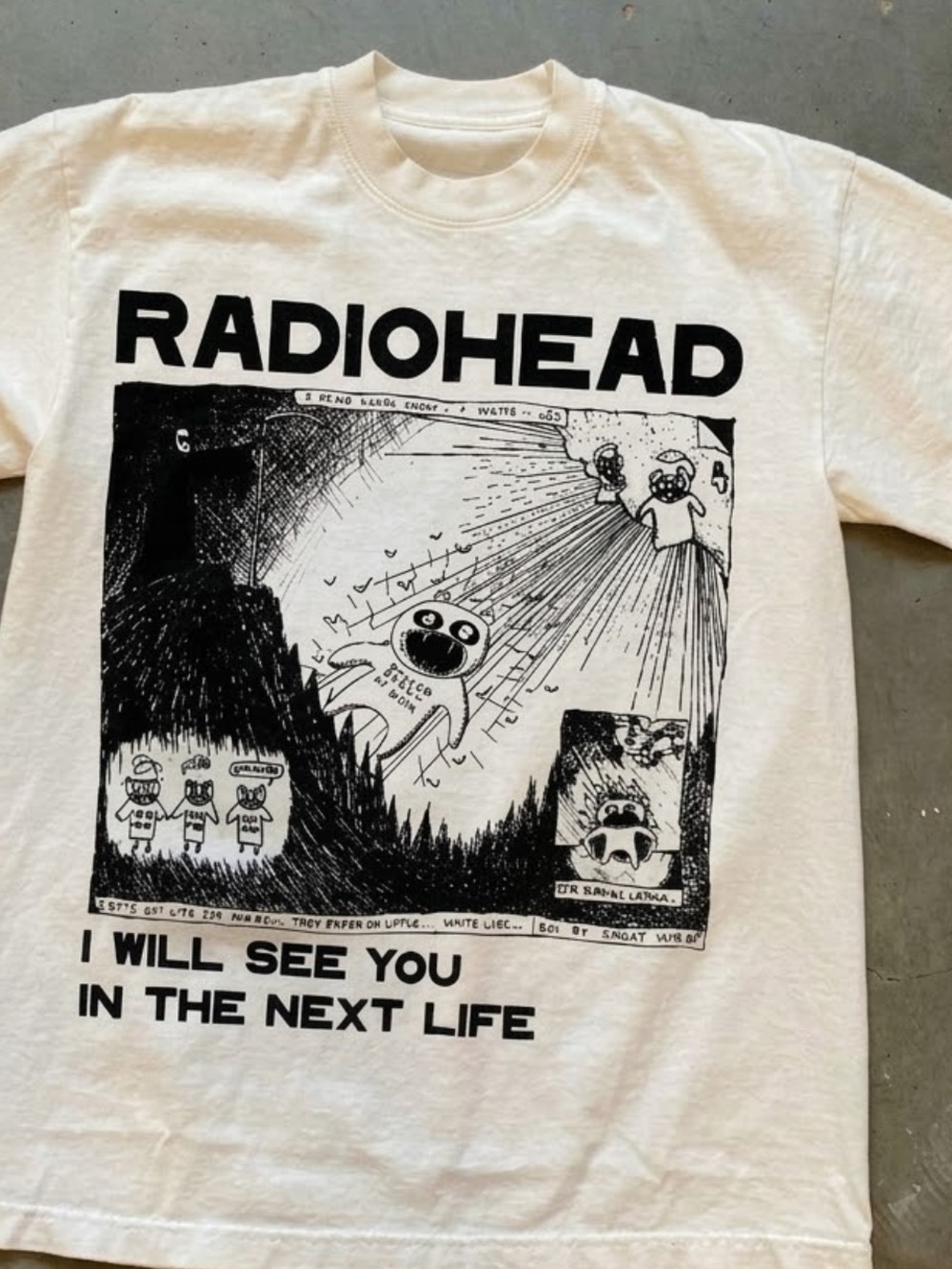 Gildan White Radiohead Graphic Tee with Black Print